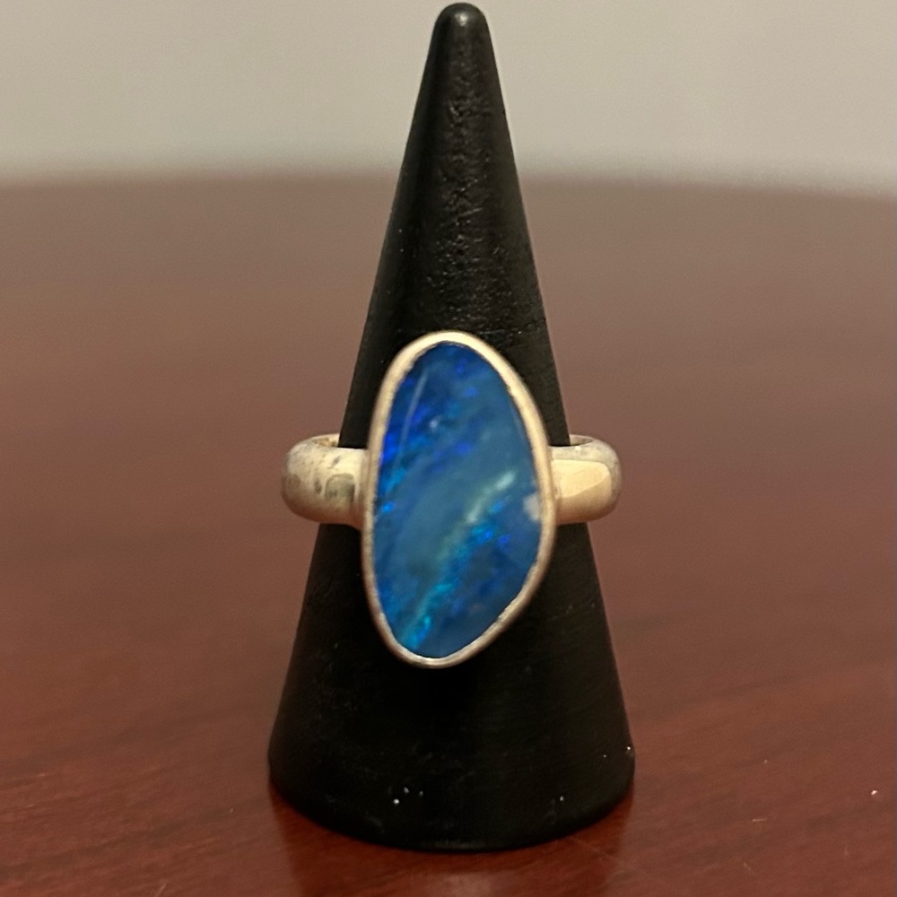 Sterling Silver Blue Opal Ring, size 7 - Picture 1 of 8